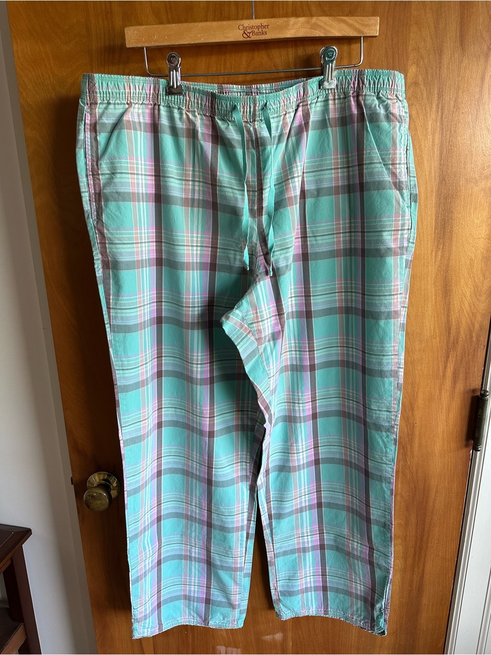 L.L. Bean Mint Plaid Pajama Pants with Pink and Gray Stripes